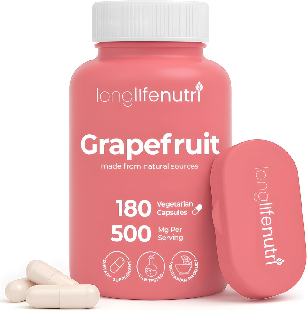 Grapefruit Seed Extract 500mg - Odvozené z Citrus Paradisis, 180 Vegetariánských kapslí, Organic Naringin dodatek pro denní energii a rovnováhu, 6- měsíční dodávky, GMP Certified, Made in USA