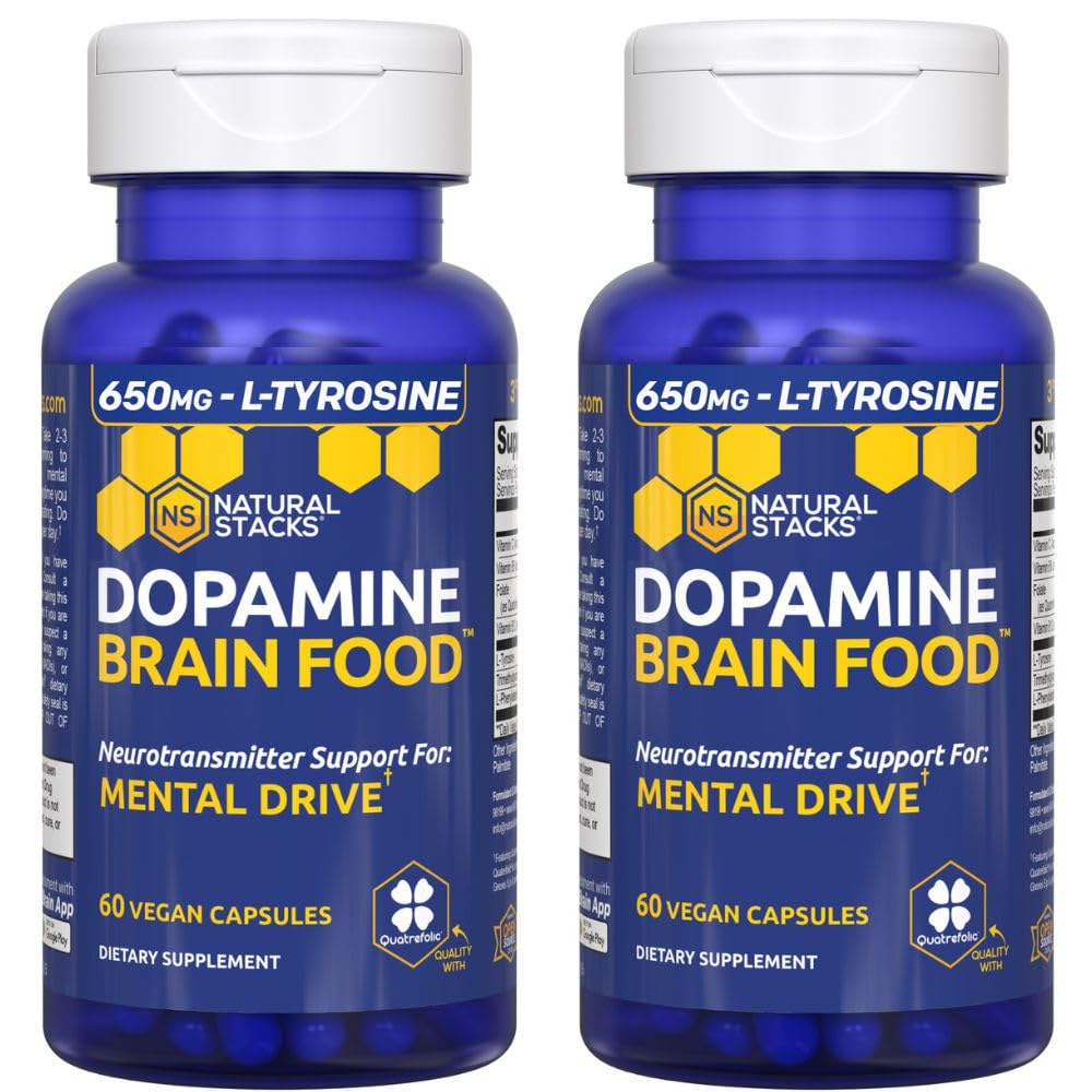 Dopamin Brain Food - 650mg L-Tyrosin dodatek - Dopamin dodatek pro Focus & Mental Drive - Podporuje duševní energii - Neurotransmiter Podpora s B vitaminy - 120 Kapsle