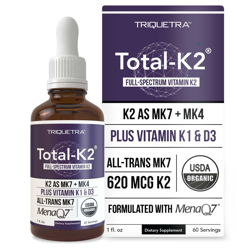 Total K2 ® IR 124; Vitamin K2 as MK7 & MK4 IR 124; Plus K1 & Vitamin D3 Kofaktor - 620 mcg K2 per Serving - All- Trans MK7 from MenaQ7 ® - Full- Spectrum Vitamin K - Vegan, Organic Certified (Liquid 1 oz)