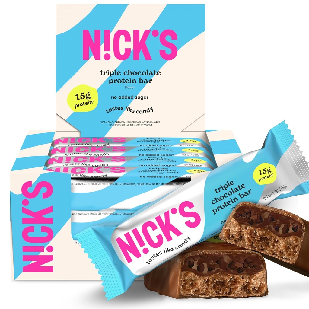 Nick 's Triple Chocolate Protein Bars - 12-Count Box 124; Vysoký protein, Nízké kalorie, Nízké sacharidy, Keto Friendly, No Add Sugar
