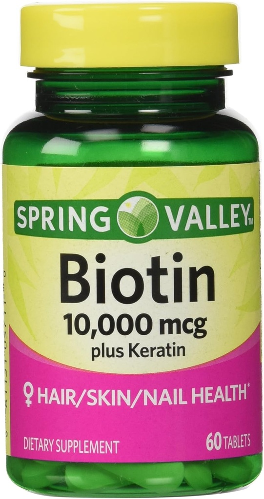 Jarní údolí Biotin doplněk stravy, 10,000 Mg se 100 Mg Keratin, 60 Tablety