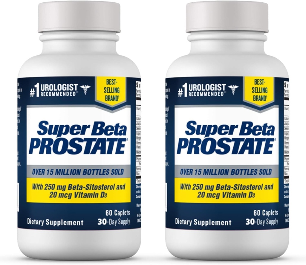 SUPER BETA PROSTÁTNÍ Supplement pro mužské zdraví - Snížit záchodové výlety, podporovat spánek, lepší bělidlo vyprazdňování a zdravý stav, Beta Sitosterol - 60 Počet (balení po 2)