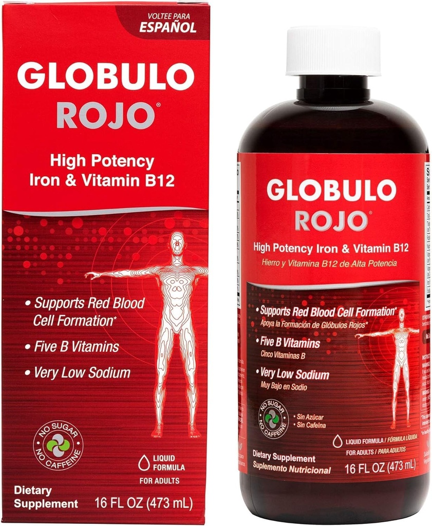 Globulo Rojo Iron Supplement - Liquid Dieter Supplement with High potency Iron & B Vitamíny (Vegan) (1 balení)