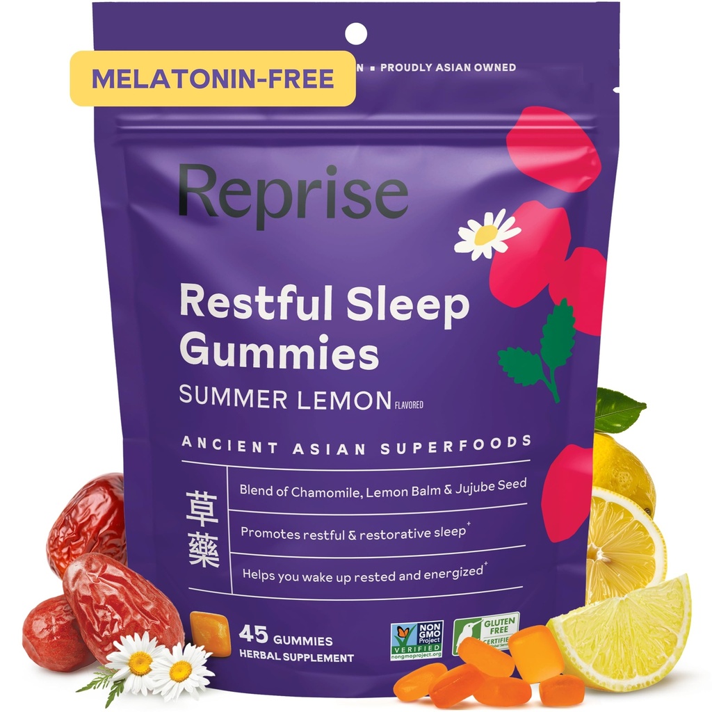 Melatonin Volný přírodní spánkové gumy pro dospělé 124; NO melatonin 124; Bylinné Jujube & Heřmánek, Lemon Balzám - Deep Sleep Supplement & Relaxation for zzz, 45 Veganské gumy (45 Gumy (1 balení))