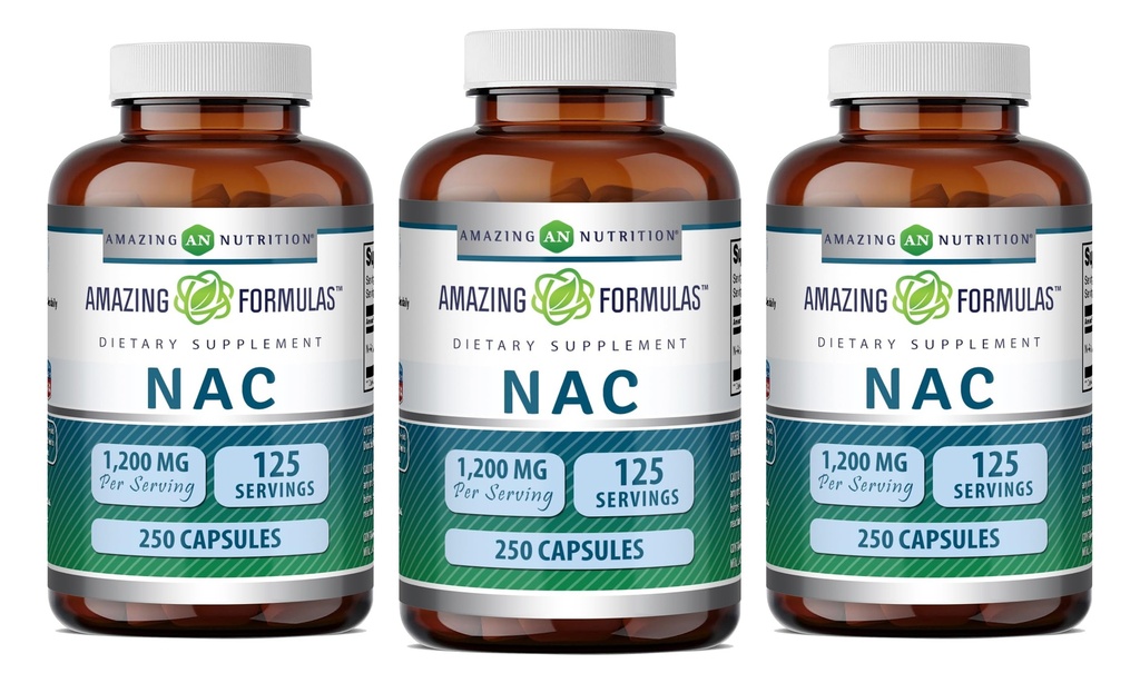 Amazing Applicas NAC 600 Mg CLAS124; N-Acetyl Cysteine Supplement CLAS124; Kapsle CLAS124; Non- GMO CLAS124; Gluten Free CLAS124; Made in USA (3 balení, 250 Počet)