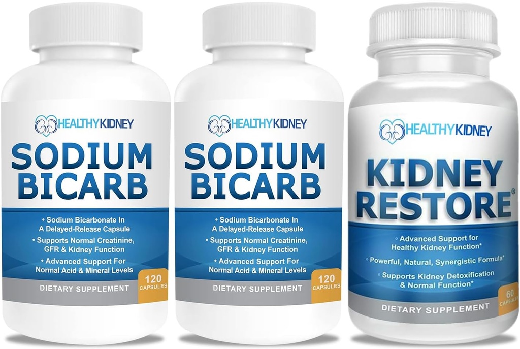 Bikarbonát sodný 650mg Kapsle pro acid Relief, Alkalinity 120 Pills 2- Pack + ledvina Obnovit Ledviny Čistota a Ledviny Zdraví Dodatek, 60 Čepice