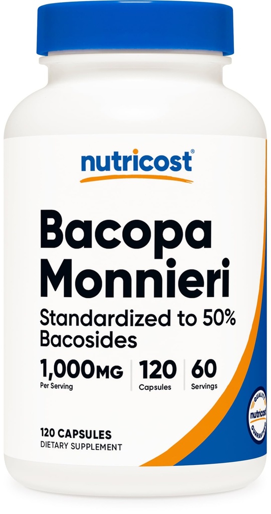 Nutricost Bacopa Monnieri 1,000mg, 120 Kapsle (60 Servings) - Non- GMO, gluten zdarma, a Vegetarian Friendly