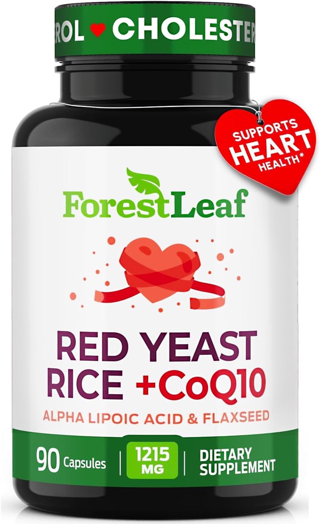 Red Yeast Rice 1215 mg. Kapsle - Extra síla Red Rice Yeast s doplňkem CoQ10, Plus Alpha Lipoic Acid & Organic Flaxseed, Citrinin Free, Podporuje kardiovaskulární zdraví, Non- GMO 90 Veggie Caps