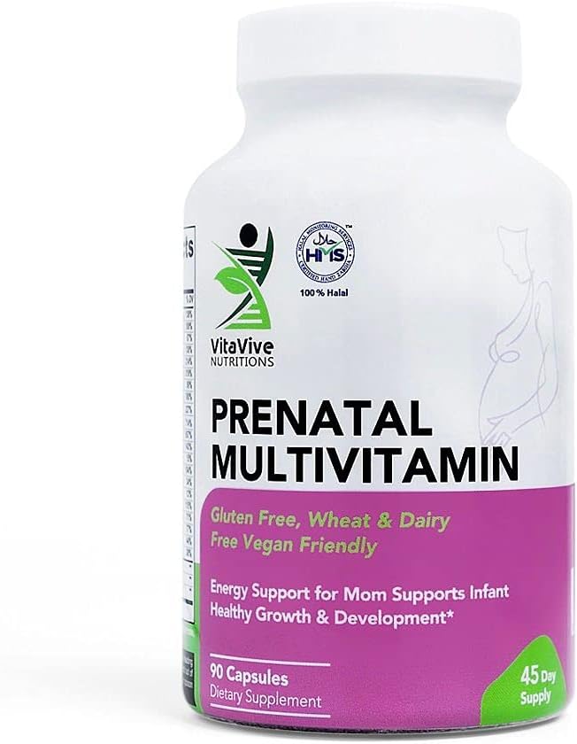 Prenatální multivitaminy - 90 Kapsle - Vitamíny a minerály na podporu matky a dítěte - vápník, železo, vitamín C, jód a další - Vegan, halal - gluten, pšenice, mléčné výrobky zdarma