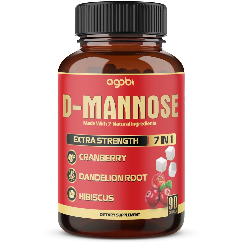 D-Mannose Kapsle - 7 Byliny s brusinkou, Pampeliška, Hibiscus a další - Podpora Flush Nečistoty a Močové Trakt Zdraví - 90 Vegan Kapsle 3- Měsíční Dodávka