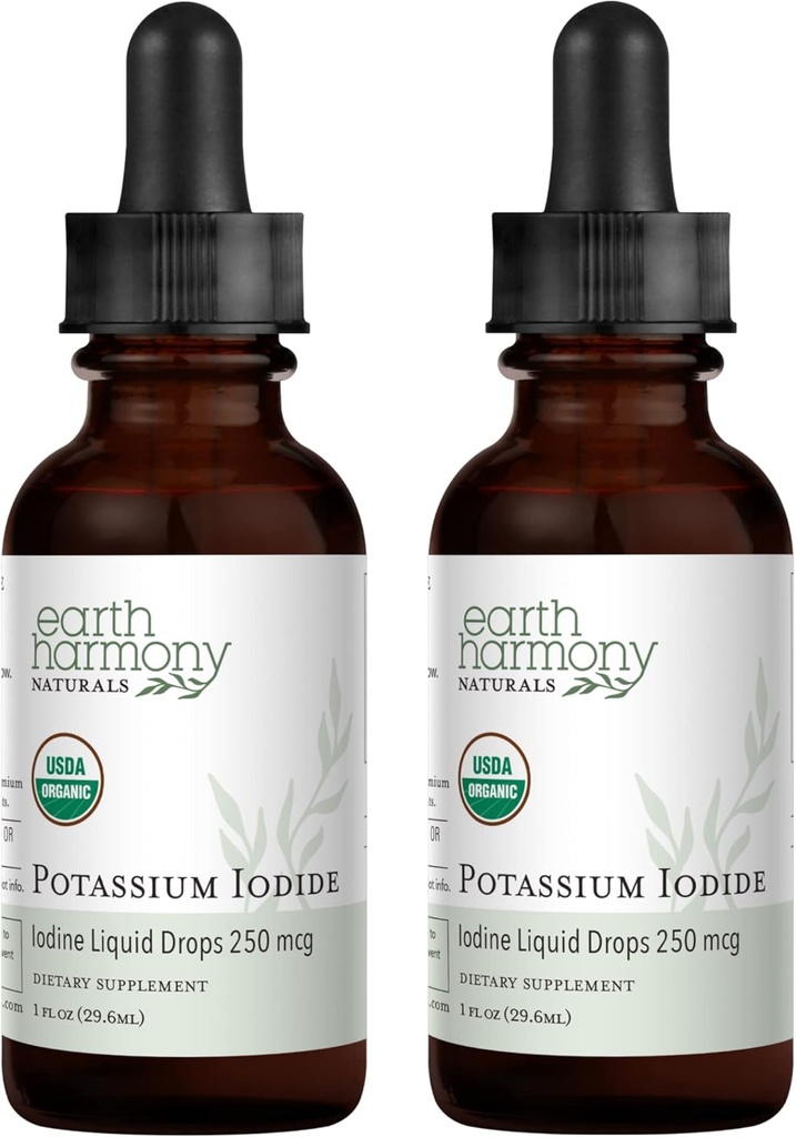 USDA Organic Draslík Iodide 250 mcg Liquid Supplement 2- Pack (1- Year Supply) - Podporuje štítné žlázy a pomáhá expozice & nízké hladiny jódu - Biologicky dostupné Than tablety, pilulky - 1 Fl Oz