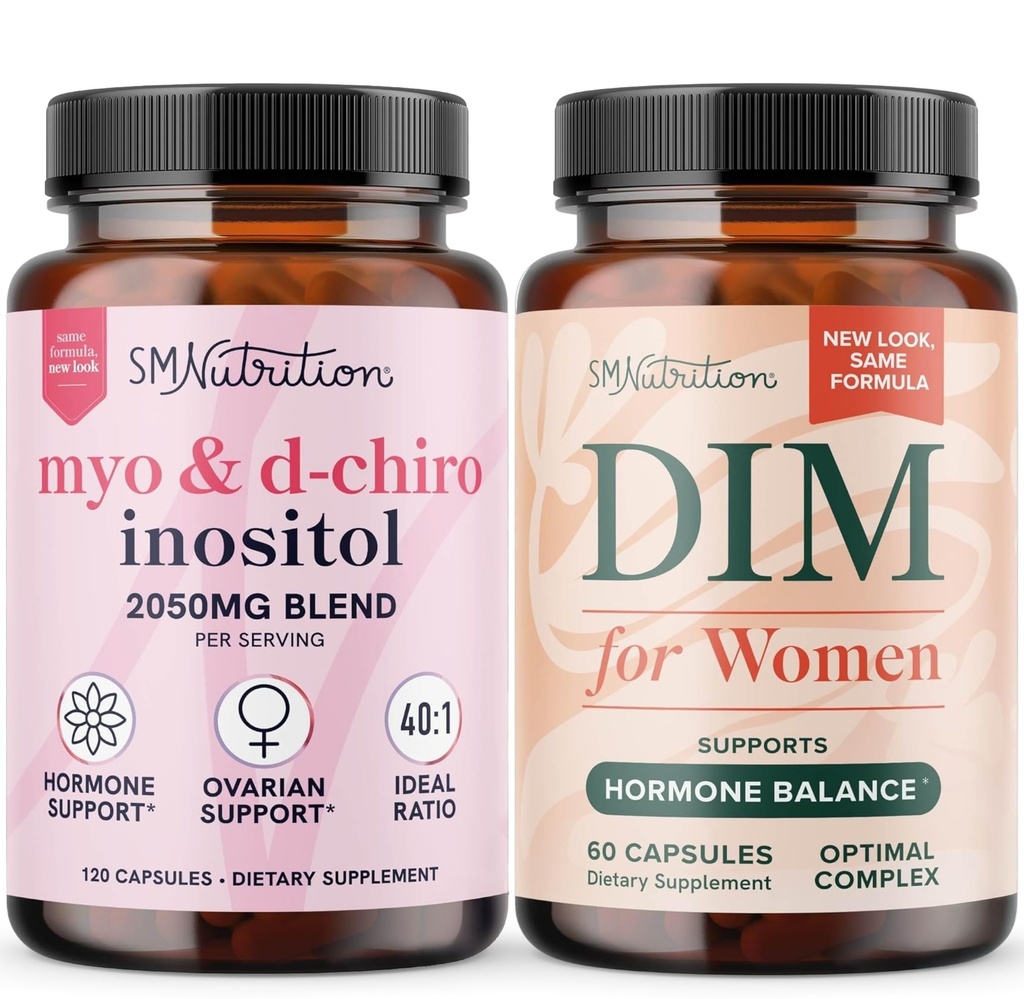 SMNutrition Women 's DIM Supplement & Myo-Inositol & D-Chiro Inositol Complex 124; Hormon Balance Bundle s 40: 1 Poměr (30 Služeb) a 250mg DIM dodatek pro ženy komplex (60 Služeb)