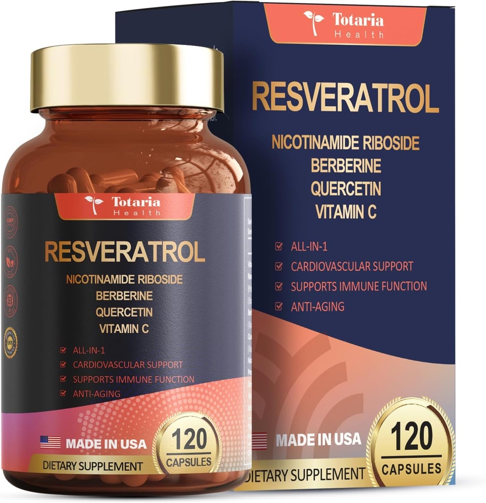 Resveratrol dodatek Extra síla s Berberine Quercetin Green Tea Extract Grape Seed Extract Polyfenol Antioxidant dodatek Antioxidant & Heart Health Support 120 Kapsle