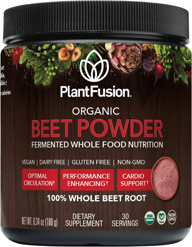 Plantfusion Organic Beet Root Powder - Superfood Beet dodatek k podpoře krevního toku a cirkulace - Fermented All Food Nutrition - Non- GMO, Vegan, gluten- Free, 6.34 oz 30 Servings