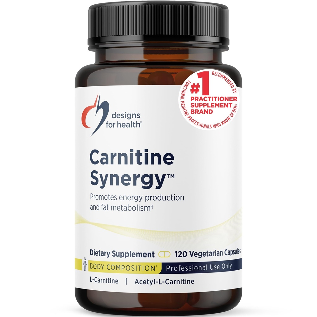 Designy pro zdravotní karnitin Synergie - 400mg L- karnitin (z karnitinu tartarátu) + 100mg Acetyl L- karnitin pilulky - Non- GMO + vegetariánský dodatek (120 Kapsle)