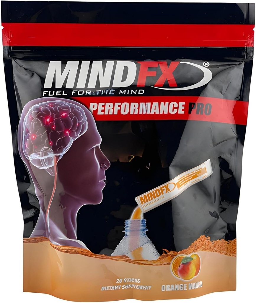 MindFX Performance Pro Blend - Orange Mango 124; Mozková podpora Energetické hůlky pro Focus, Paměť a Kognitivní zdraví 124; Nootropní nápoj Mix s přírodními přísadami - 20 tyčinek (Orange Mango Pro, 1)