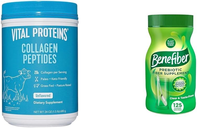 Vitální proteiny Neochucené kolagen Peptidy (24 Oz) & Benefiber Prebiotic Fiber dodatek Neochucené (17.6 Oz)