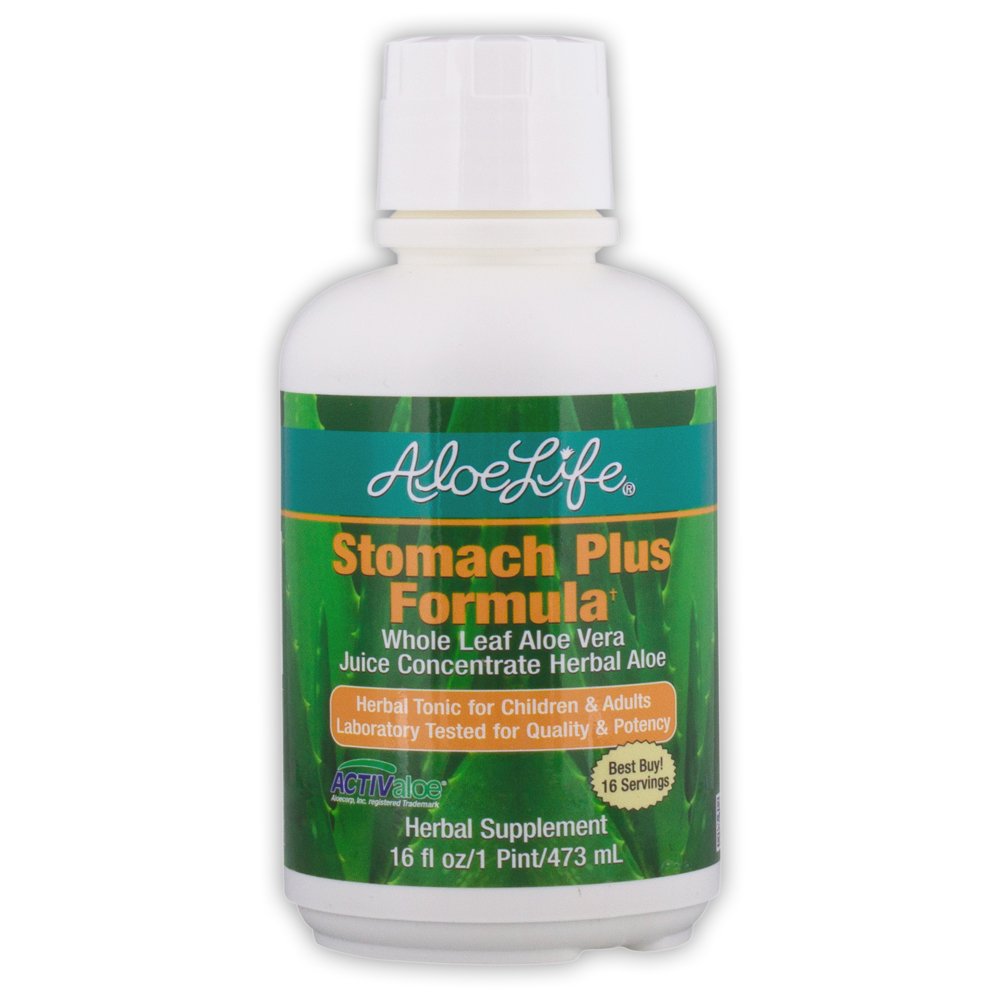 Aloe Life - Žaludek Plus Formule, Fast- acting Tonic for Children, Dospělí, & Senioři, Podporuje zdravé trávení & Pomáhá Sooth Gas, Bloating, & Nausea, Aloe Vera koncentrát, gluten- Free (16 oz)