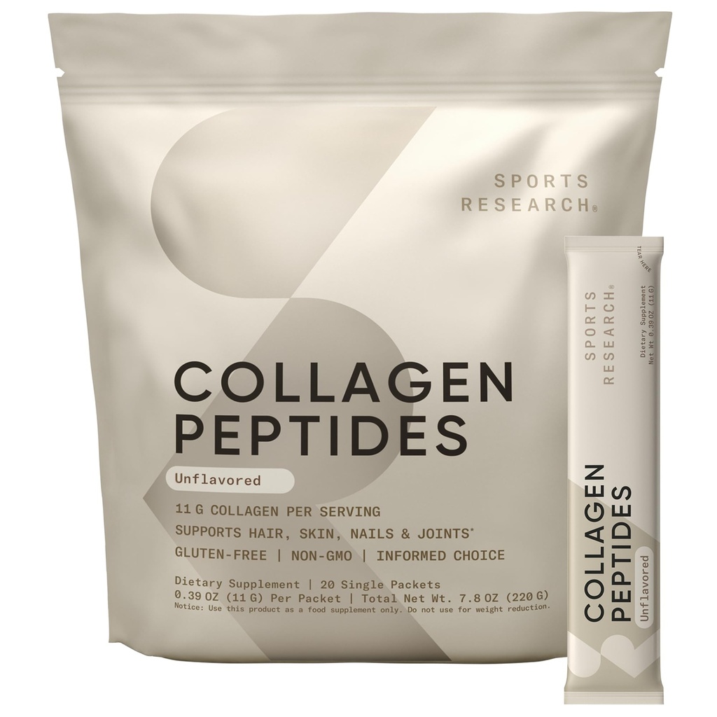 Sportovní výzkum Kolagen Peptidy - Hydrolyzovaný typ 1 & 3 Kolagen Powder Protein Dodatek pro zdravou pleť, hřebíky, & Spojky - Snadná míchání Vital Nutrients & Proteiny, Kolagen pro ženy & Muži