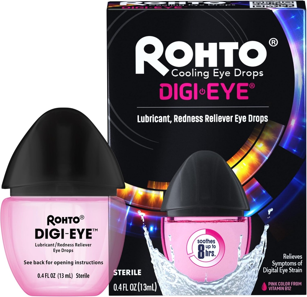 Rohto Digi- Eye Digital Eye Strein Eye Kapky, Chladicí Oční Stream Relief Od Digital Eye Strein Symptomy, Dlouhé-Lasting, Soothing Eye Relief, Oční Kapky pro červené, Unavené oči 0.4 fl oz láhev (Balení po 2)