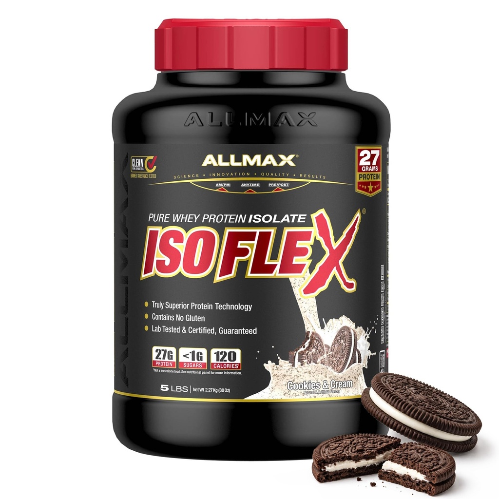 ALLMAX Nutrition - ISOFLEX Syrovátkový proteinový prášek, syrovátkový proteinový izolát, 27g protein, cookies & krém, 5 liber