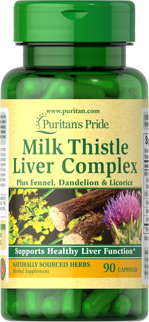 Puritan 's Pride Milk Thistle Játra Komplex, podporuje zdravé funkce jater, 90 Hrabě, Bílé