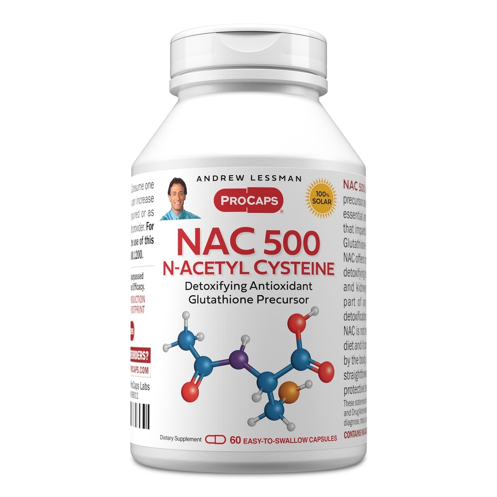ANDREW LESSMAN NAC-500 N- Acetyl Cysteine 60 Kapsle - Pomáhá bojovat denní nápor poškození Free Radikály, chrání mozek, srdce, Plíce, játra, ledviny. Detoxikace antioxidantu. Žádné doplňkové látky