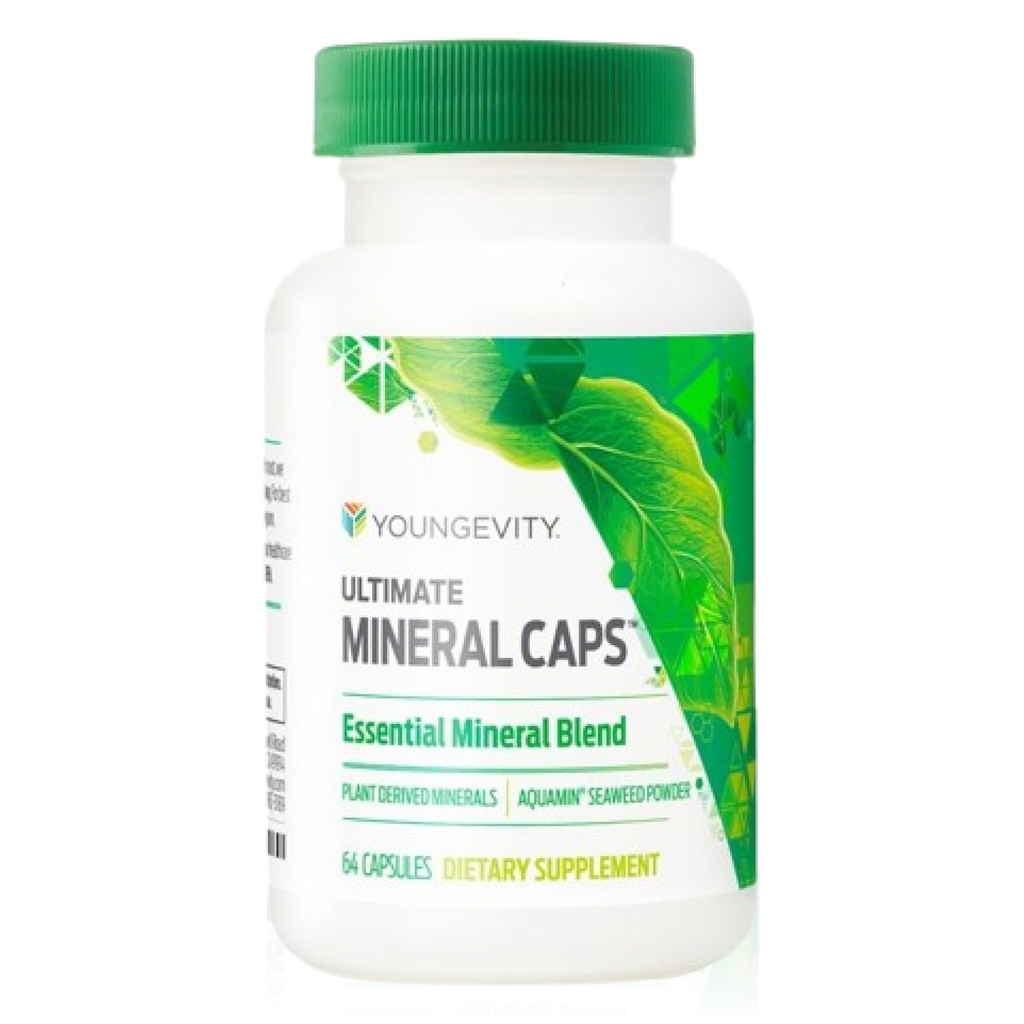 Minerální kapsle Youngevity Ultimate Caps ™ - 70 + Essential Full Spectrum Trace Minerals - Nutrient- Dense, odvozené z humic & Aquamin Seaweed (64 Capsule) (balení po 4)
