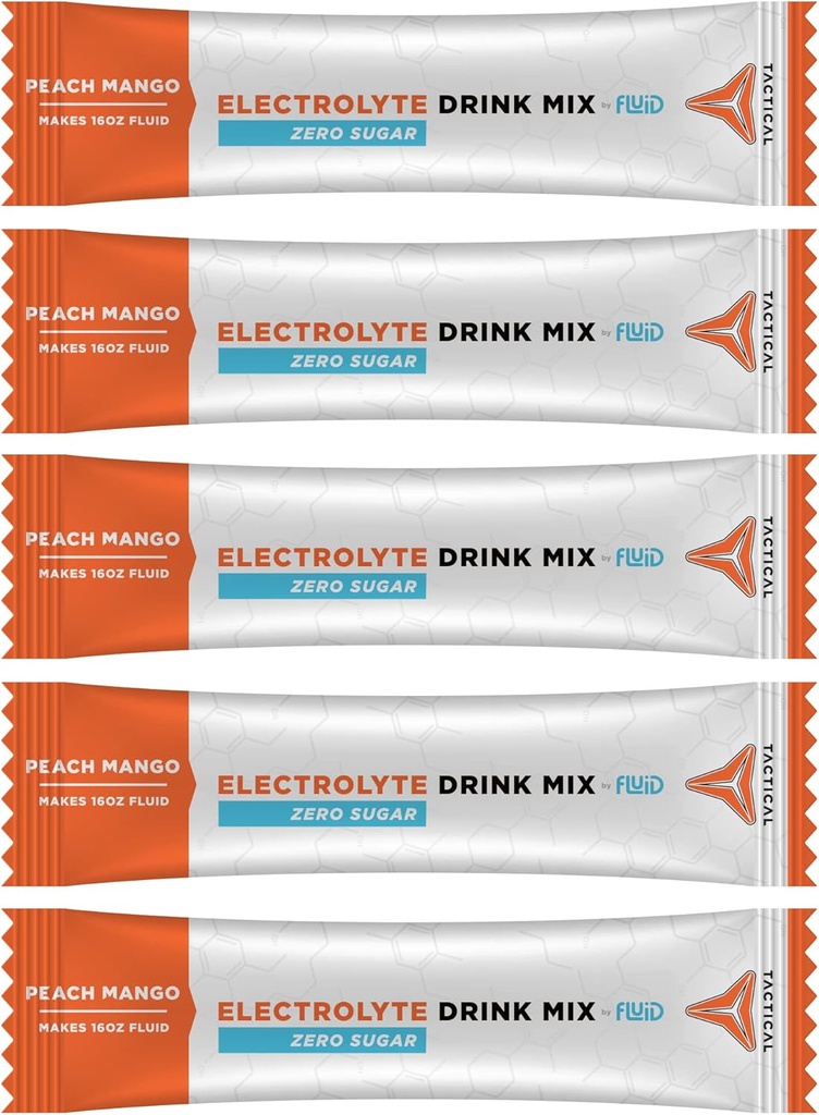 Tekuté taktické - Nulový cukr, Keto Electrolyte Powder, Hydratační balíčky, Made in USA (Peach Mango, 25 Count)