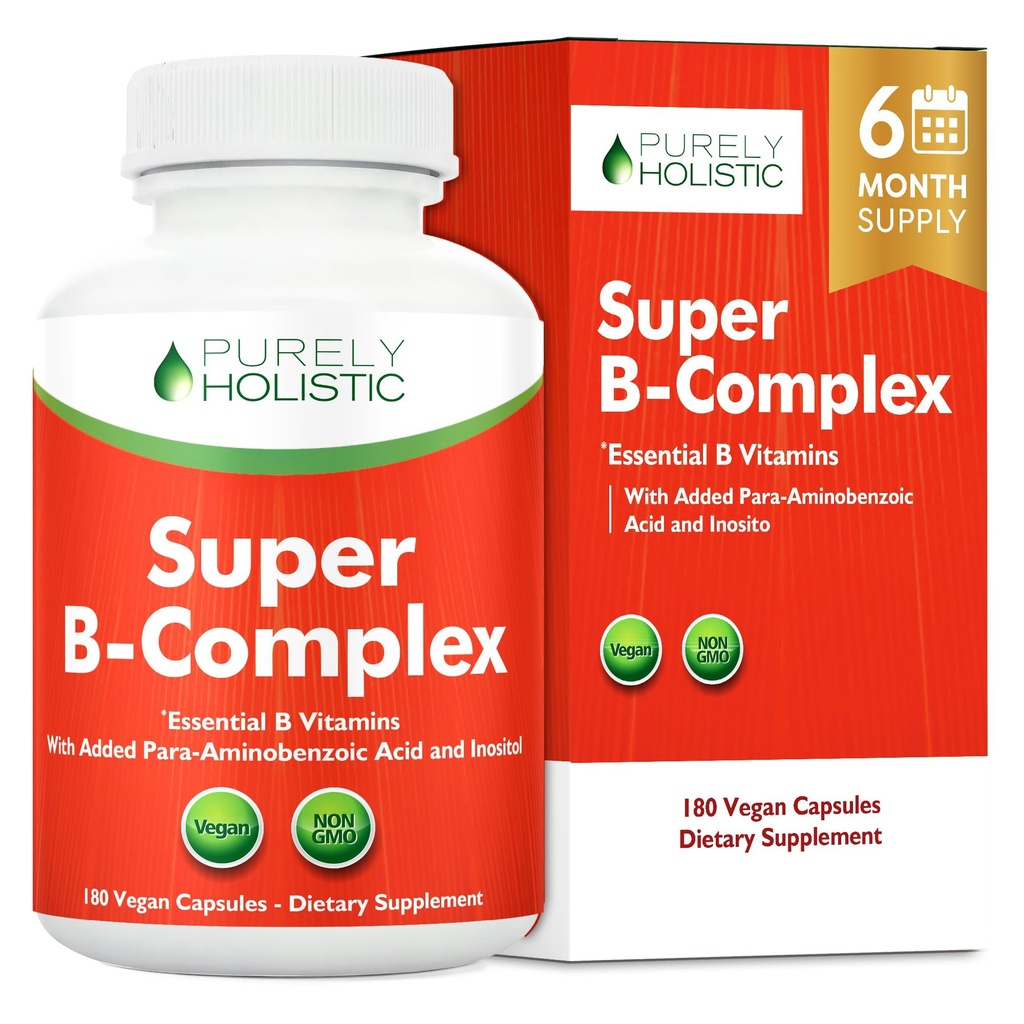 Vitamin B Complex - 8 Super B Complex Vitamíny s Choline & Inositol, Vitamíny B1, B2, B3, B5, B6, B8, B9 & B12 - B100 Complex - 180 Veganské kapsle - 6 Měsíční dodávky - Made in The USA