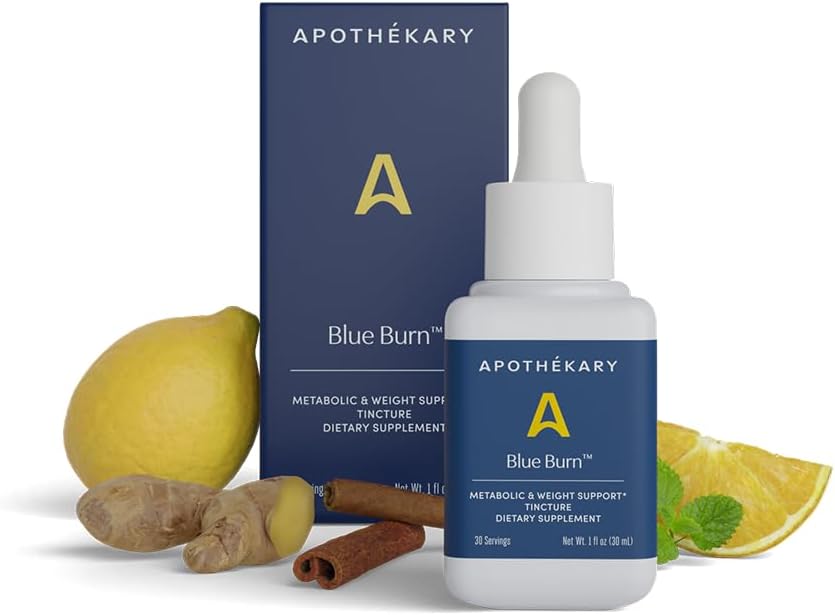 Apothékary Blue Burn Bylinný dodatek Bylinné tekuté kapky, Dietní metabolismus Supplement 1.22 Fl Oz, 30 Služebnictvo