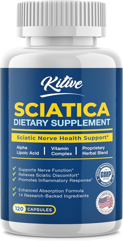 Sciatic Nerve Relief: Advanced Support Supplementary for Sciatica - Potent Alpha Lipoic Acid & Turmeric & Herbal Relief Ingredients - Made in USA, 120 Kapsle (120 Počet (balení po 1), Banana)
