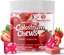 Colostrum Chews dodatek s probiotika pro Gut zdraví, nafouknutí, imunitní podpora, kůže, růst vlasů a krása - Jahodové aroma (60 Služeb)
