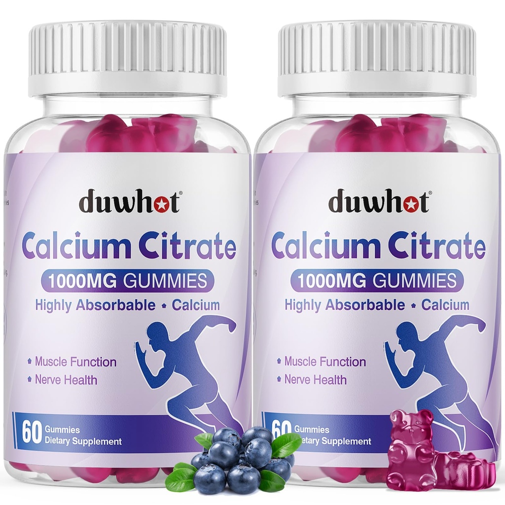 Citrátové žvýkačky vápníku, Žvýkací vápník Citrát 1000mg pro kosti, svalovou a imunitní podporu, Ultimate Absorpce vápníku doplňky pro ženy a muže, Borůvky, 120 Žvýkačky