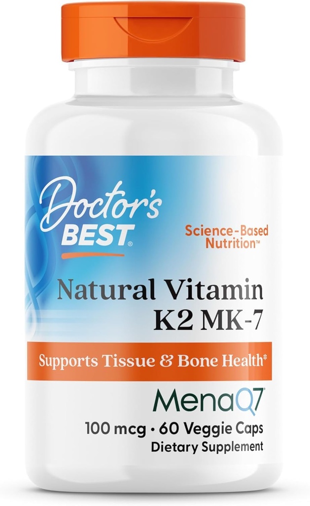 Lékařský nejlepší přírodní vitamín K2 MK7 doplněk pro muže a ženy - Kostní podpora, 100 mcg vitamín K-2 MK-7 Kapsle s MenaQ7, Podpora vápníku, Non GMO, Vegan - 60 Veg Caps