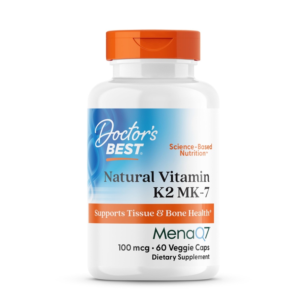 Lékařský nejlepší přírodní vitamín K2 MK7 doplněk pro muže a ženy - Kostní podpora, 100 mcg vitamín K-2 MK-7 Kapsle s MenaQ7, Podpora vápníku, Non GMO, Vegan - 60 Veg Caps