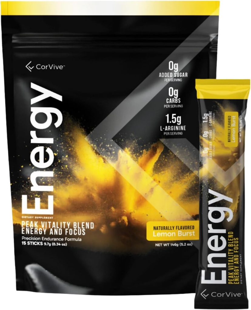 Energie 124; Přírodní energie & Focus Dodatek 124; s Carnosyn ®, Ashwagandha, L-Arginin, Theobromin 124; Nulový cukr, 5 kalorií, 120mg kofeinu 124; 15 Stick Packs pro psychické a fyzické posílení 124; Lemon