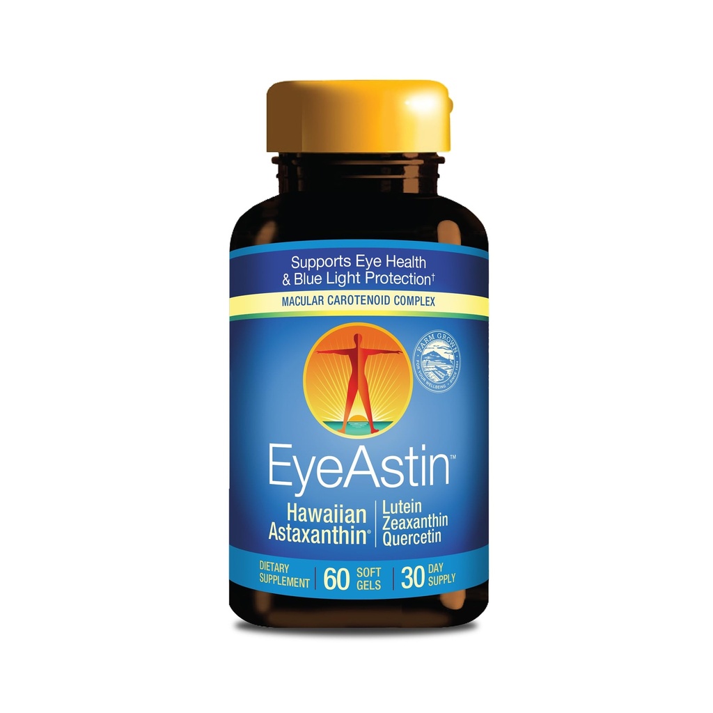EyeAstin, BioAstin Hawaiian Astaxanthin s Lutein & Zeaxanthin, podporuje zdraví očí přirozeně, 60 Počet