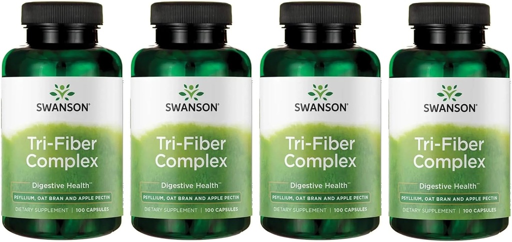 Swanson Tri-Fiber Complex - Dědičný doplněk zdraví Vyrobeno s Psyllium, Oat Bran, & Apple Pectin - (100 kapslí) (4 balení)
