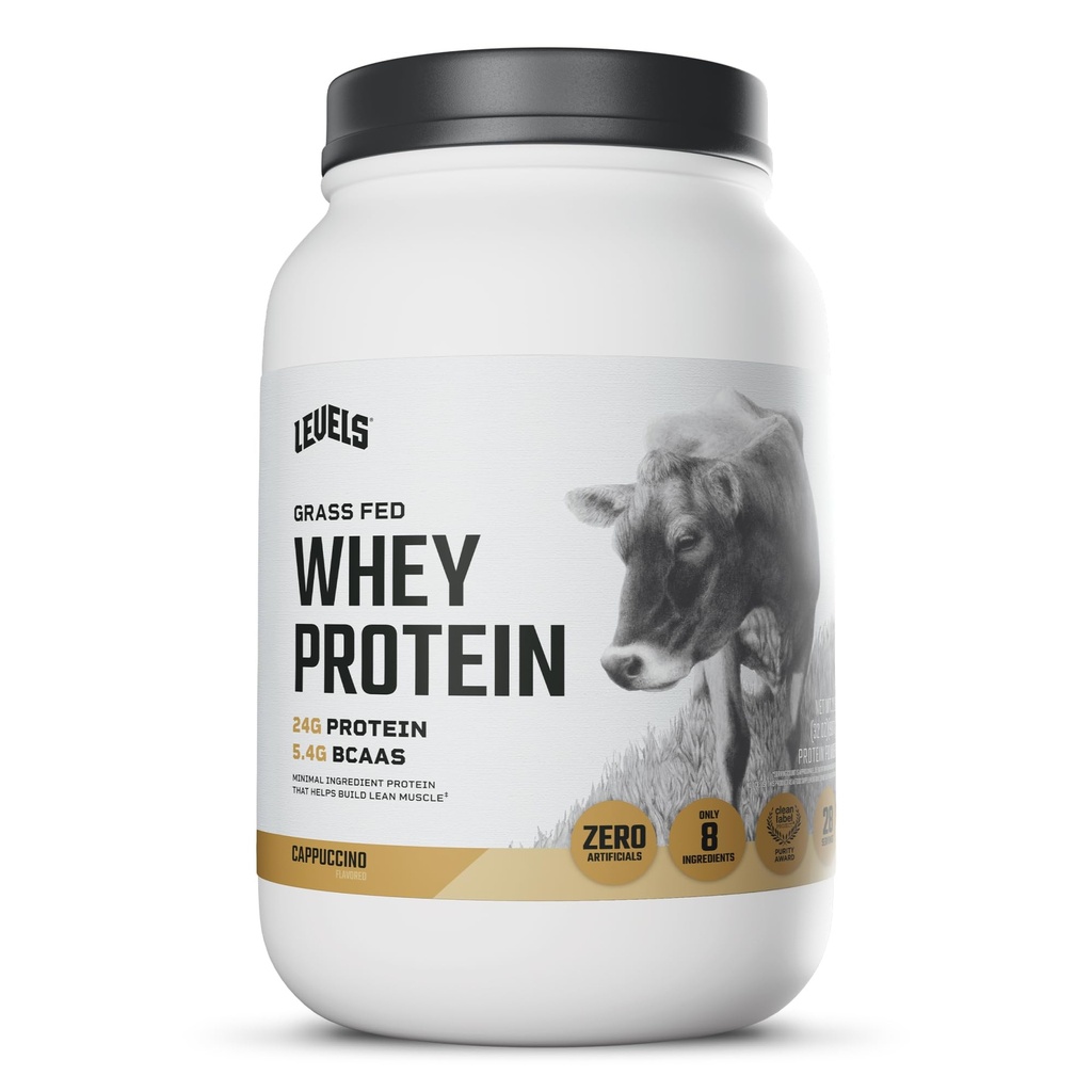 Levels Grass Fed Syrovátkový protein Powder, No Restauricials, 24G proteinu, Cappuccino, 2LB