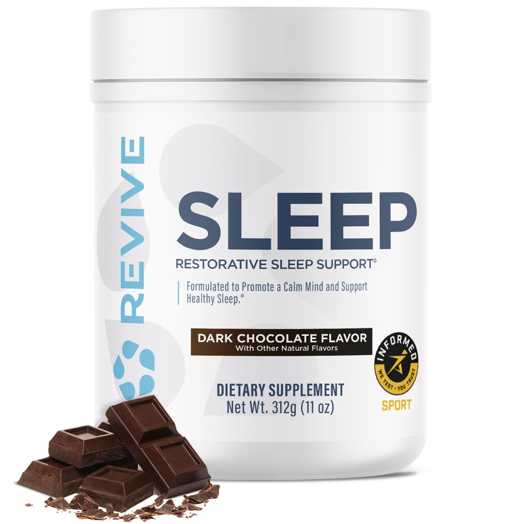 Revive MD Sleep Supplement pro dospělé, Tmavá Čokoláda - Spánkové doplňky s hořčíkem (Glycinát), Inositol, Glycin & L- Theanin - Promotes Relaxation & Sleep Health (30 Služeb)