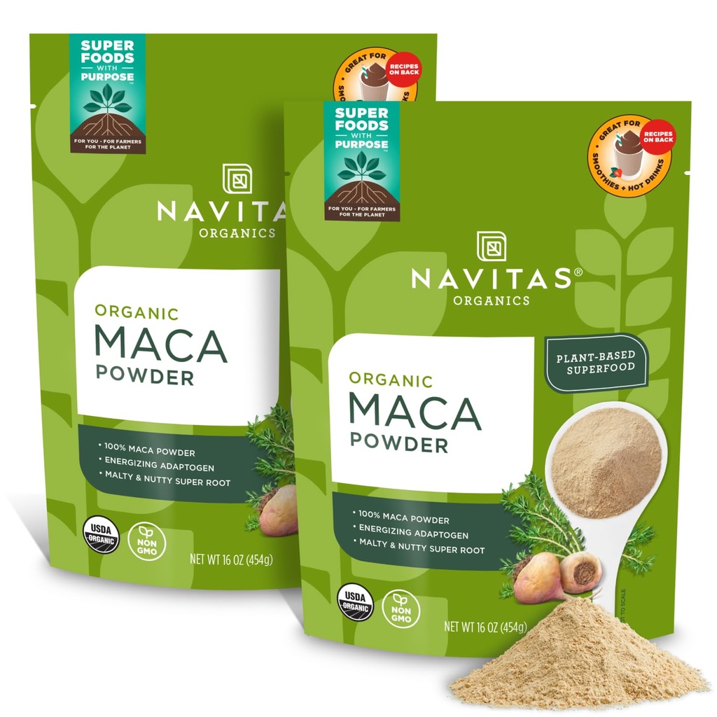 Navitas Organics Maca Powder, 16oz. (2- Pack), 181 Servings - Organic, Non-Gmo, Low Temp-Sured, Gluten- Free, Light Brown