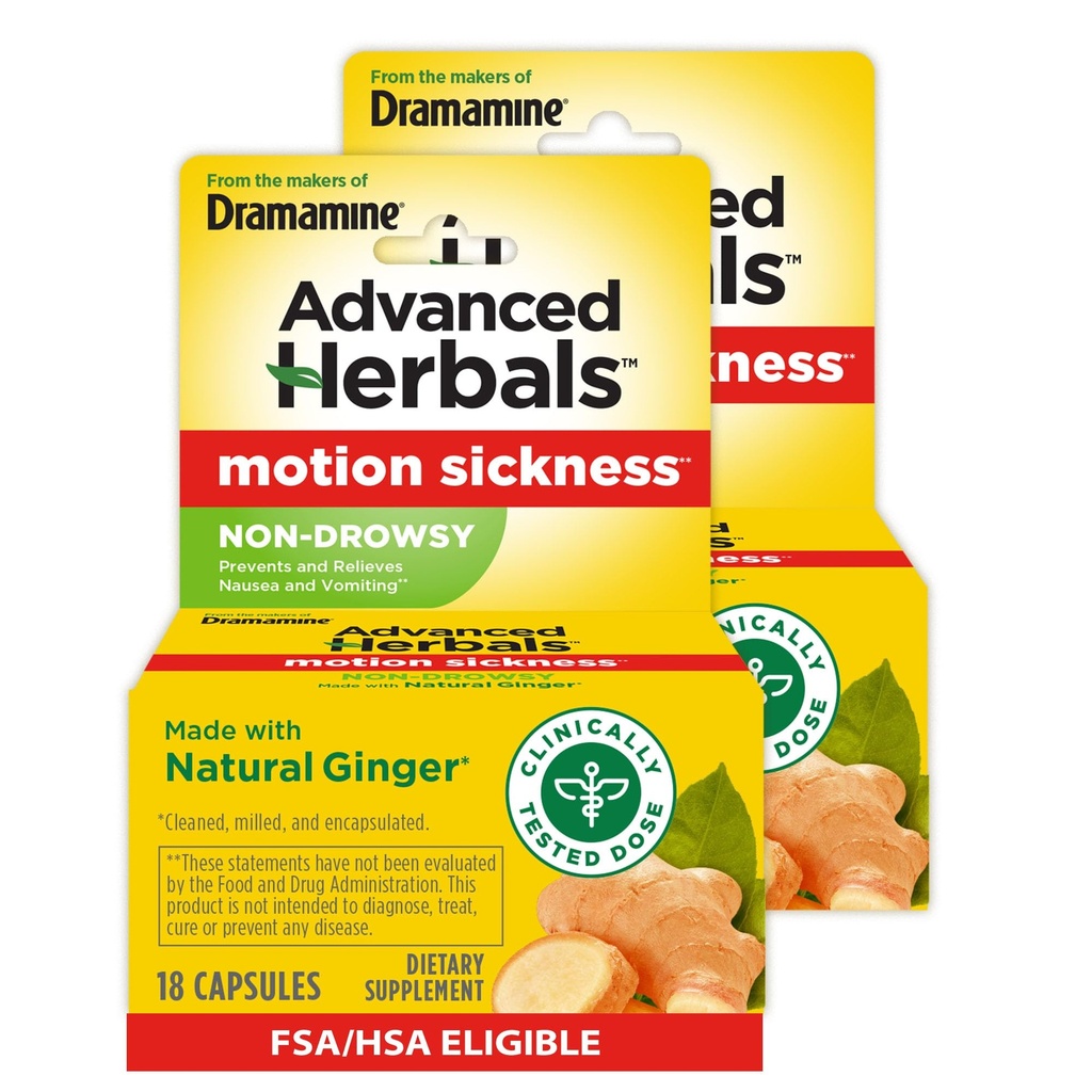 Od Makers of Dramamin, Pokročilé Herbals, Non- Drowsy, Motion Nemoc Relief, Made with Natural Ginger, 18 Počet, 2 Pack