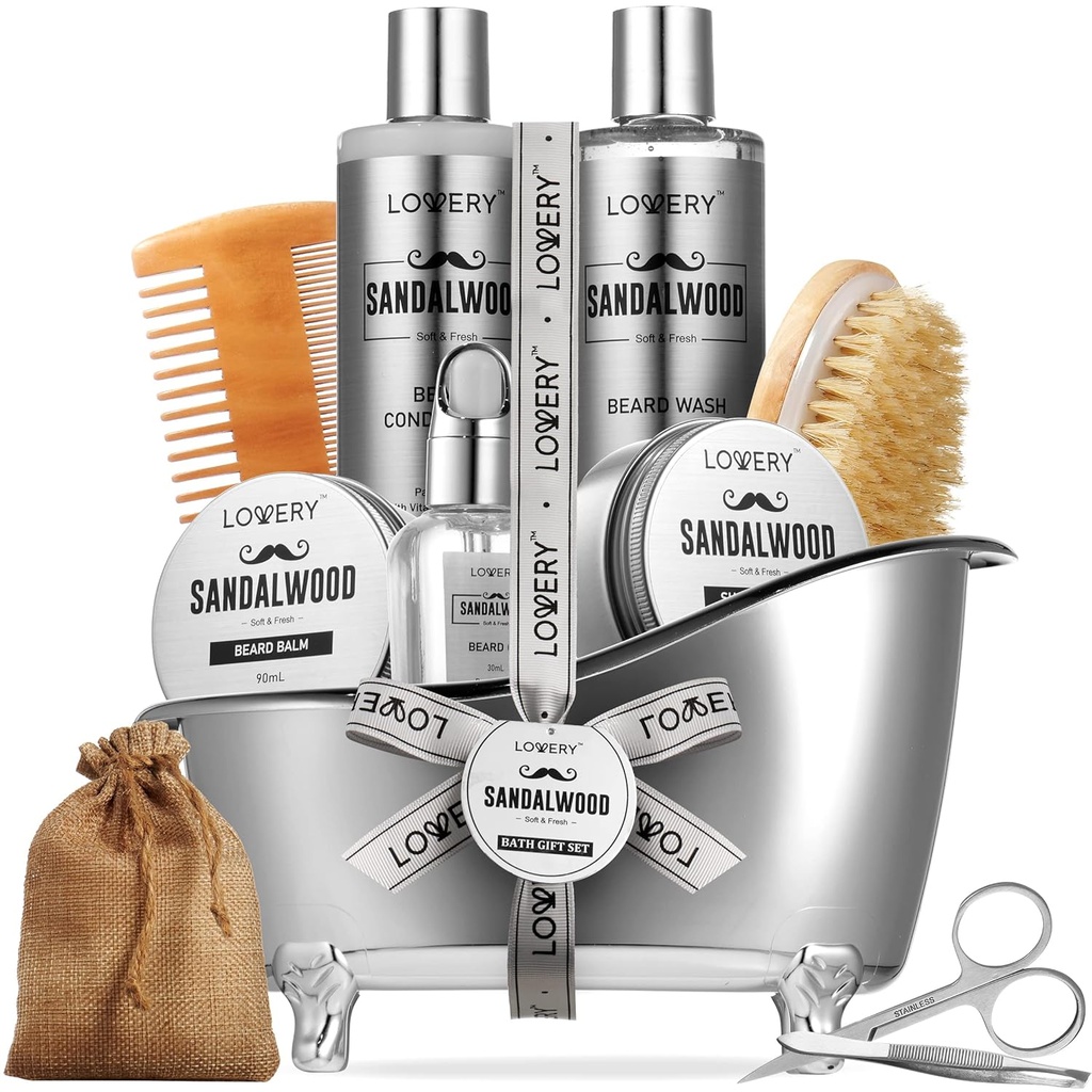Mens dárky, Sandalwood Beard Grooming Kit, Mens Grooming Kit pro přítele otce, On, 11pc Beard Straightener pro muže Vousy péče, Vousy růst a Trimming Gift, Vousy Wash růstový olej & Více