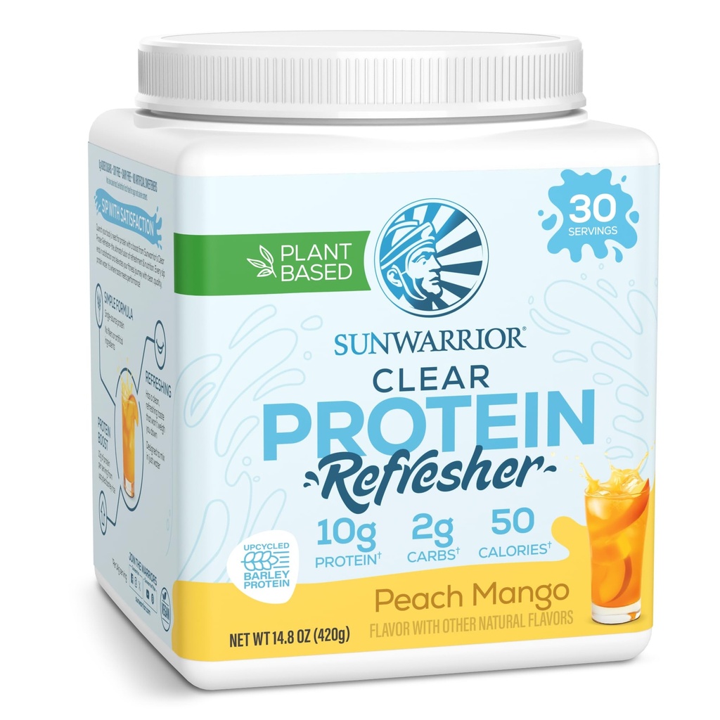 Sunwarter Clear Protein Powder Plant- Based Water Mix, Vegan and Refreshing Protein and Hydration Supplement 10g per Serving Peach Mango Ochucené 420g Tub 30 Servings