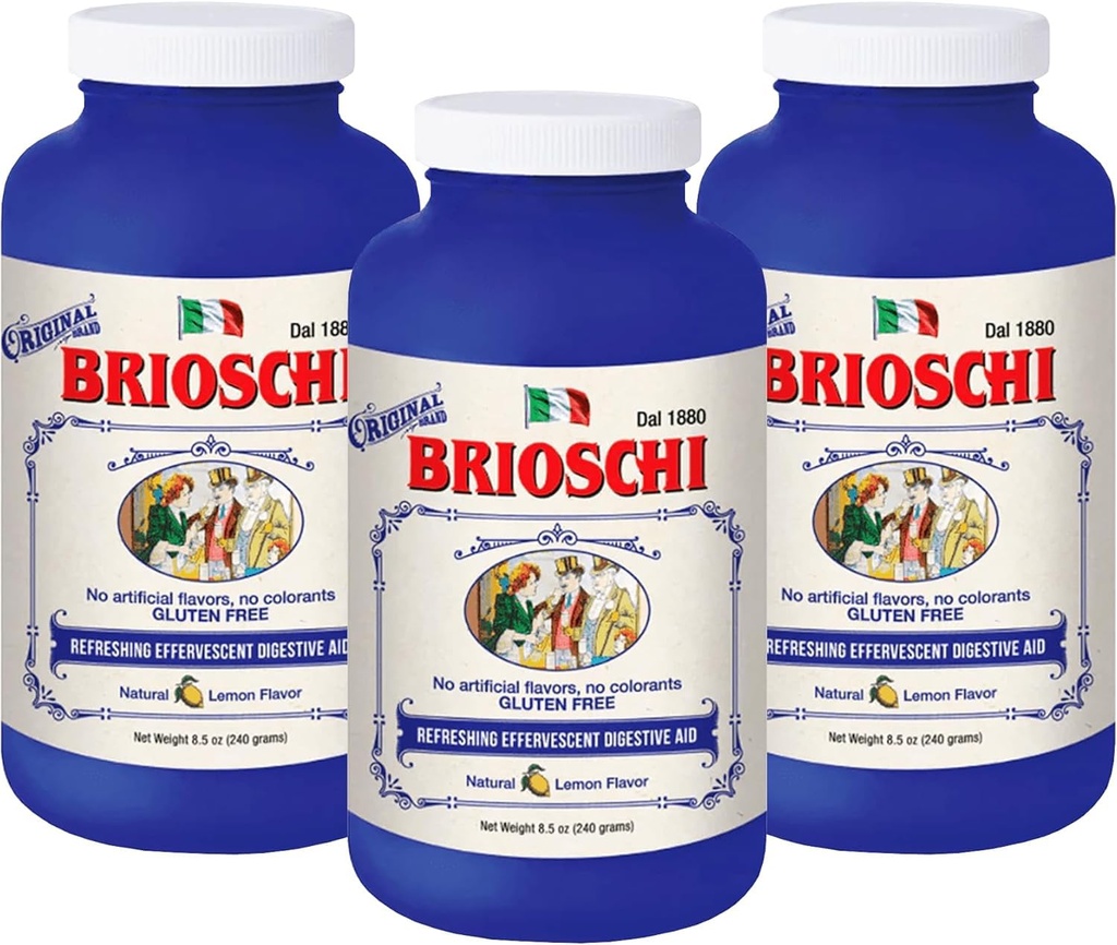 Brioschi italsky Lemon ochucený Effervescent Heartburn, Upset Stomach, Acid Indigestion, 8.5 oz Lahvička (balení po 3)