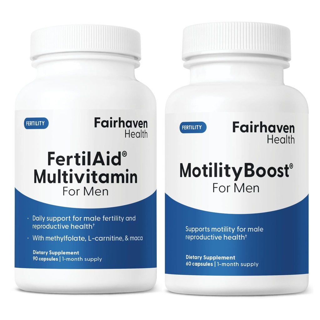 Fertilaid pro muže a MotilityBoost Combo, Prenatal Vitaminy a mužský plodnost dodatek k podpoře hraběte a motility s L- karnitin, CoQ10, zinek a další, 150 Kapsle, 1 měsíc Dodávka