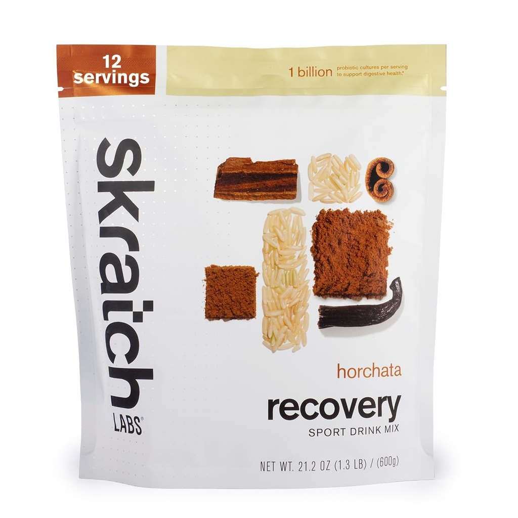 Skratch Labs Post Workout Recovery Mix s Horchata, (21.2 oz, 12 Servings) s kompletním mléčným proteinem z kaseinu a syrovátky a probiotika, gluten zdarma, Kosher, Vegetarian
