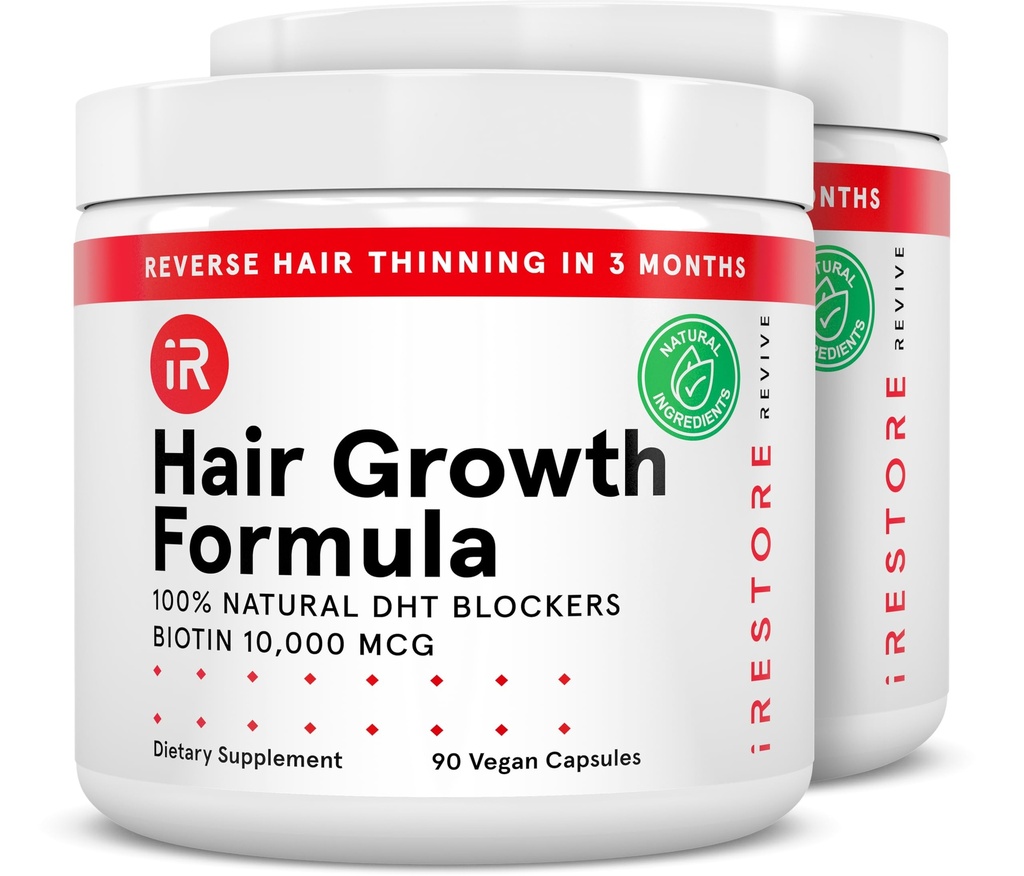 iRestore Hair Growth Dodatek - Přírodní DHT Blockers & Multivitamin Blend - Vegan, Non- GMO, 90 Kapsle - Podporuje silnější, silnější vlasy pro muže a ženy - 2-Pack